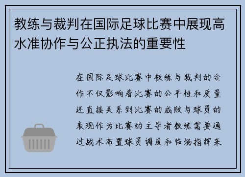教练与裁判在国际足球比赛中展现高水准协作与公正执法的重要性 教练与裁判在国际足球比赛中展现高水准协作与公正执法的重要性